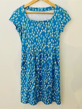 J. McLaughlin Blue Abstract Print Shift Dress - Cap Sleeve - With Pockets- XS